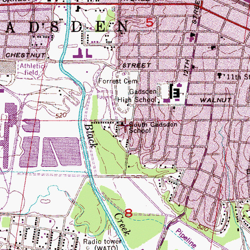 Topographic Map of South Gadsden School, AL