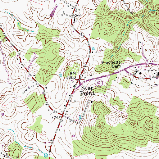 Topographic Map of Star Point, TN