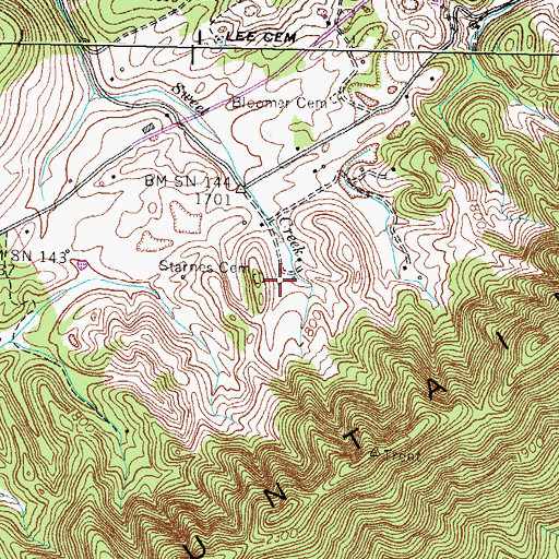 Topographic Map of Starnes Cemetery, TN