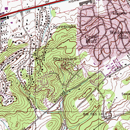 Topographic Map of Statesview, TN