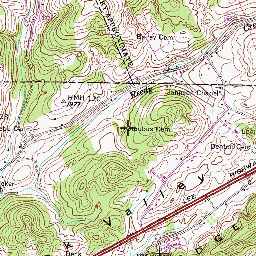 Topographic Map of Staubus Cemetery, TN