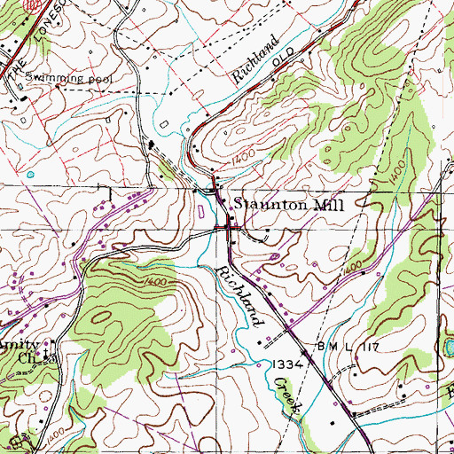 Topographic Map of Staunton Mill, TN