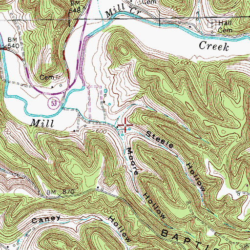 Topographic Map of Steele Hollow, TN