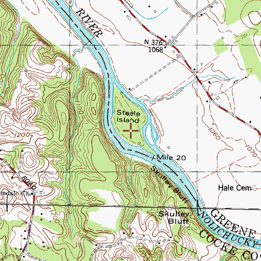 Topographic Map of Steele Island, TN