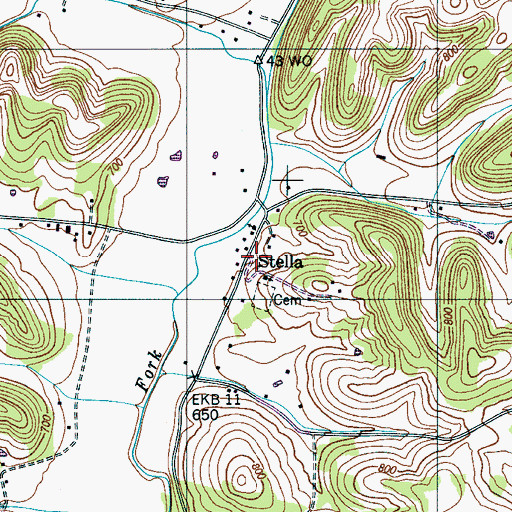 Topographic Map of Stella, TN
