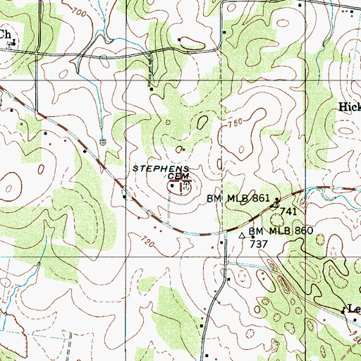 Topographic Map of Stephens Cemetery, TN
