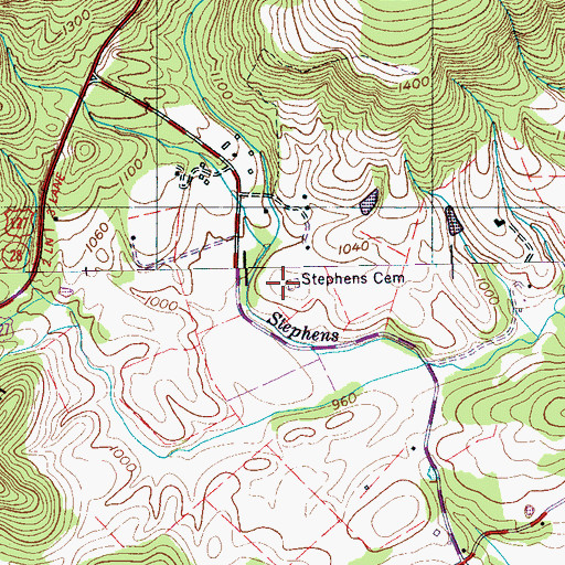 Topographic Map of Stephens Cemetery, TN