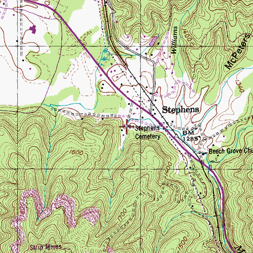 Topographic Map of Stephens Cemetery, TN