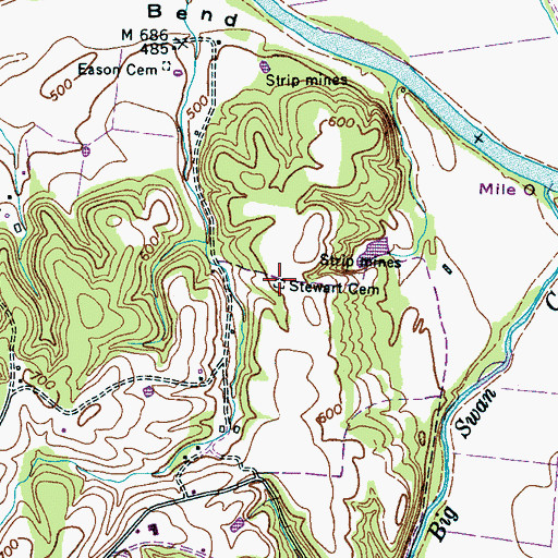 Topographic Map of Stewart Cemetery, TN