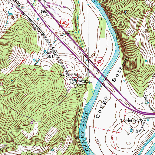 Topographic Map of Stewart Cemetery, TN