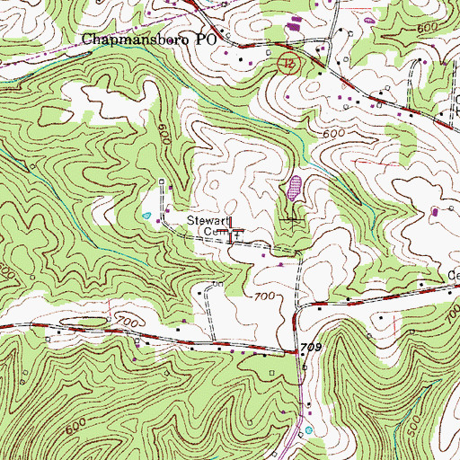 Topographic Map of Stewart Cemetery, TN