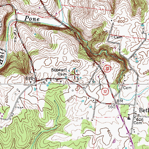 Topographic Map of Stewart Cemetery, TN