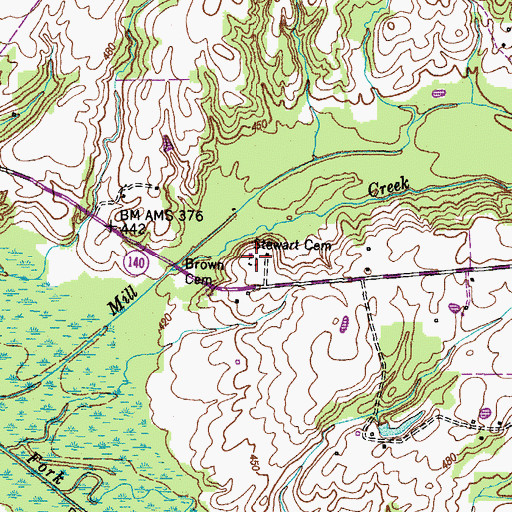 Topographic Map of Stewart Cemetery, TN