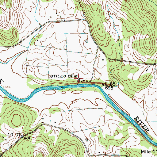 Topographic Map of Stiles Cemetery, TN