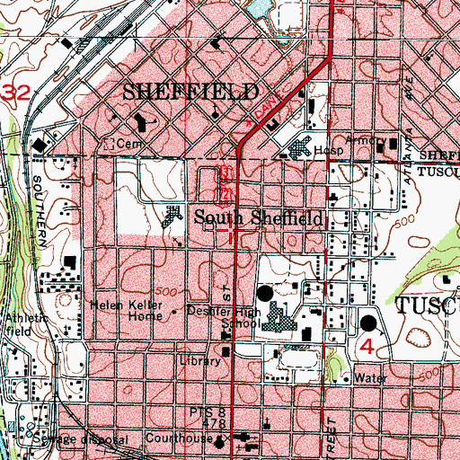 Topographic Map of South Sheffield, AL