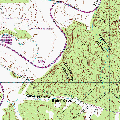 Topographic Map of Stillhouse Hollow, TN