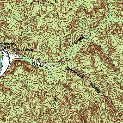 Topographic Map of Stillhouse Hollow, TN