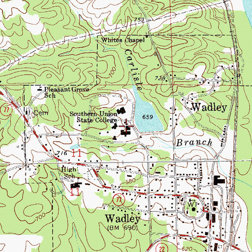 Topographic Map of Southern Union State College, AL