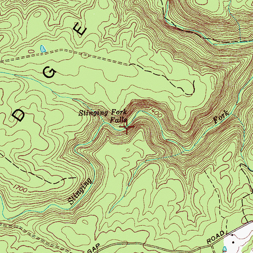 Topographic Map of Stinging Fork Falls, TN