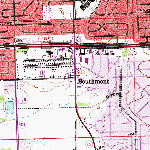 Topographic Map of Southmont, AL