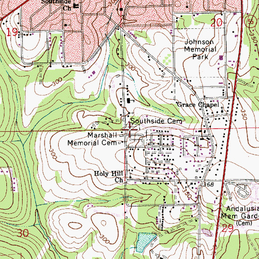 Topographic Map of Southside Cemetery, AL