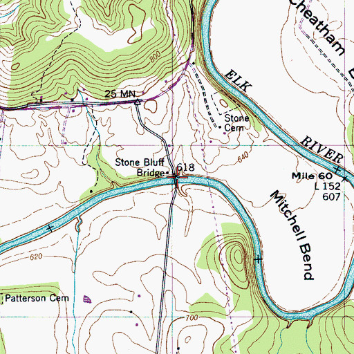 Topographic Map of Stone Bluff Bridge, TN