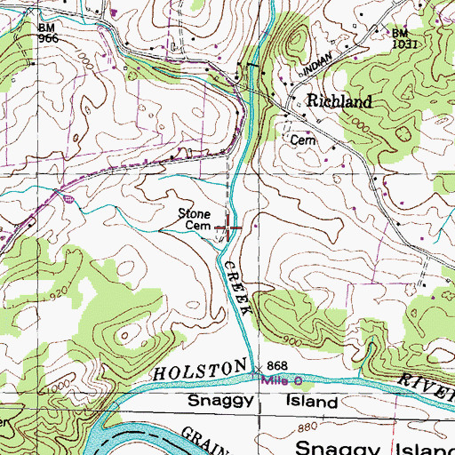 Topographic Map of Stone Cemetery, TN