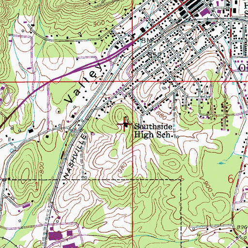 Topographic Map of Southside High School, AL