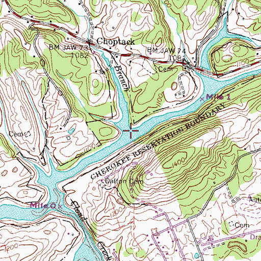 Topographic Map of Stone Mountain Branch, TN