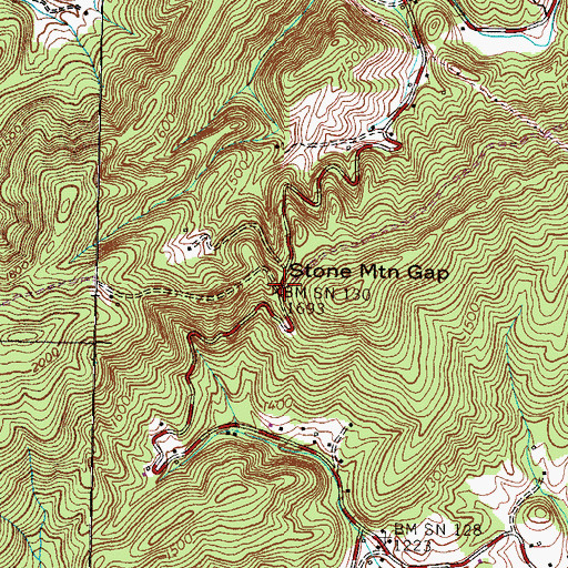 Topographic Map of Stone Mountain Gap, TN
