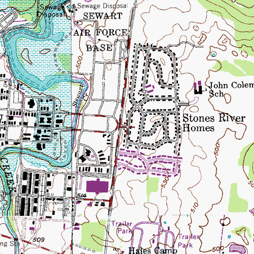 Topographic Map of Stones River Homes, TN