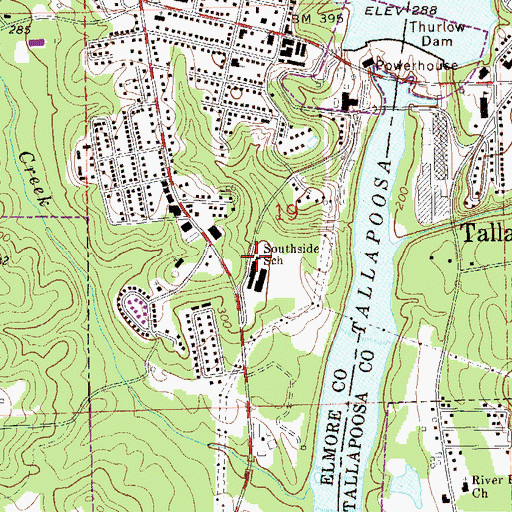 Topographic Map of Southside School, AL
