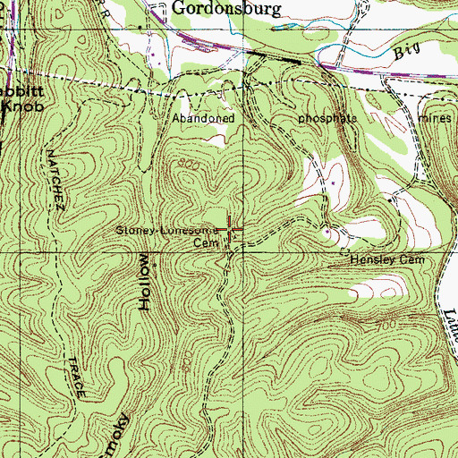 Topographic Map of Stoney- Lonesome Cemetery, TN