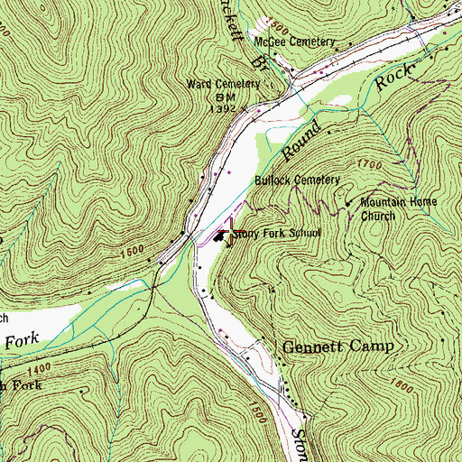 Topographic Map of Stony Fork School, TN