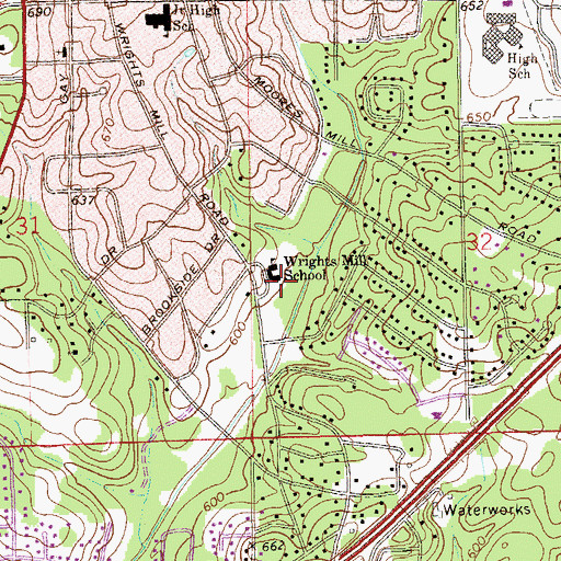 Topographic Map of Southside School, AL