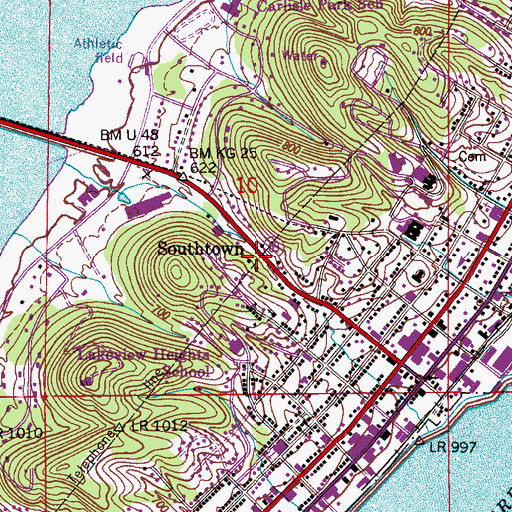 Topographic Map of Southtown, AL