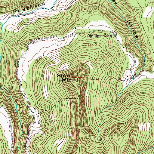 Topographic Map of Stout Mountain, TN