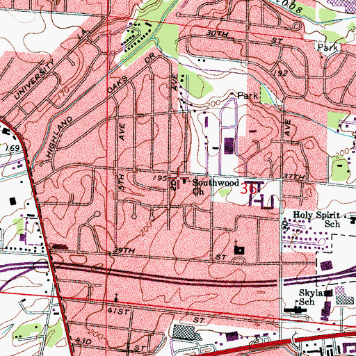 Topographic Map of Southwood Church, AL
