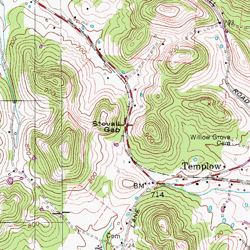 Topographic Map of Stovall Gap, TN