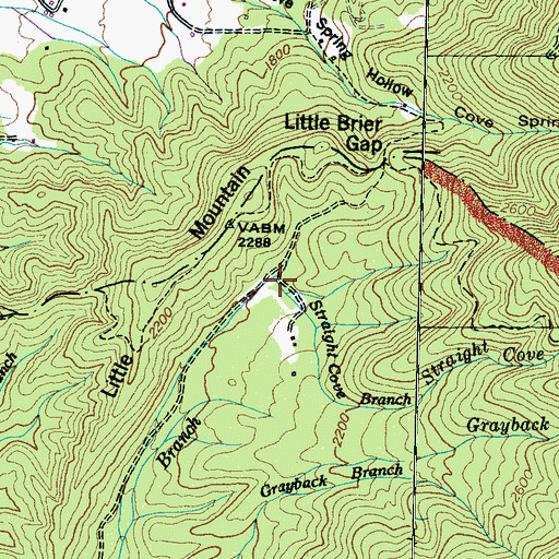 Topographic Map of Straight Cove Branch, TN
