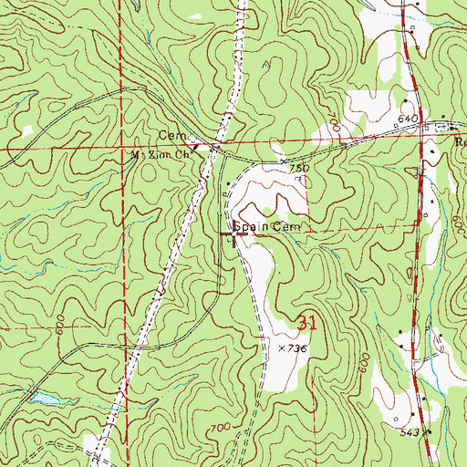 Topographic Map of Spain Cemetery, AL