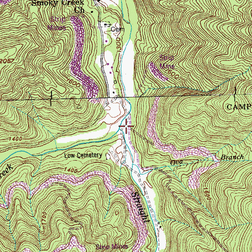 Topographic Map of Straight Fork, TN