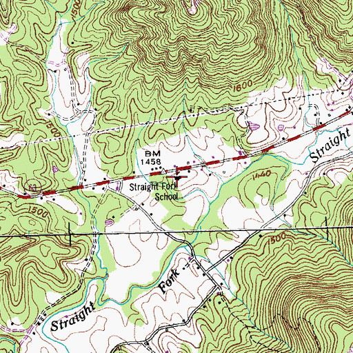 Topographic Map of Straight Fork School, TN