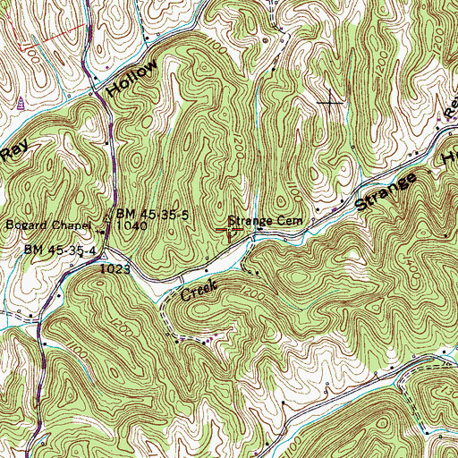 Topographic Map of Strange Cemetery, TN