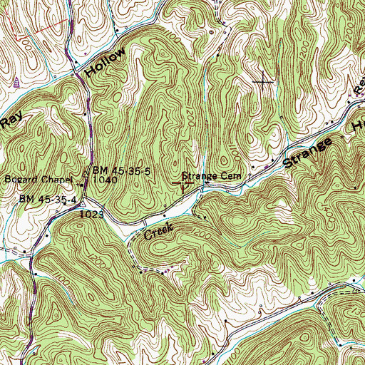 Topographic Map of Strange Cemetery, TN