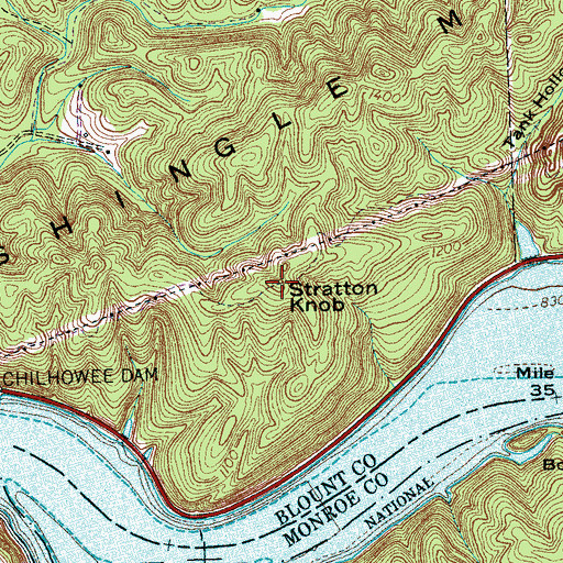 Topographic Map of Stratton Knob, TN