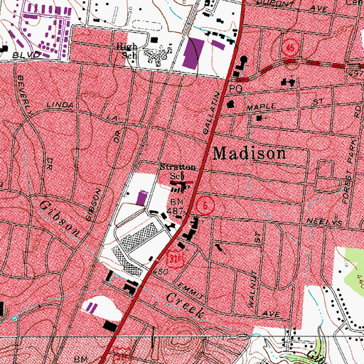 Topographic Map of Stratton School, TN