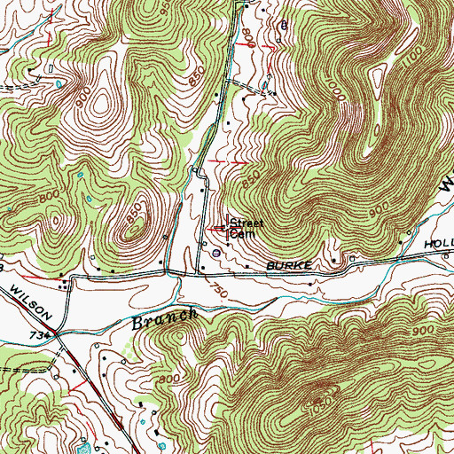 Topographic Map of Street Cemetery, TN