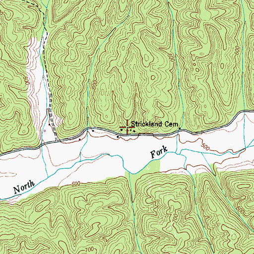 Topographic Map of Strickland Cemetery, TN