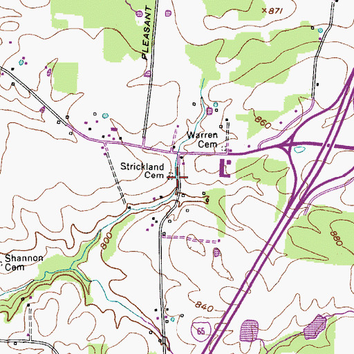 Topographic Map of Strickland Cemetery, TN